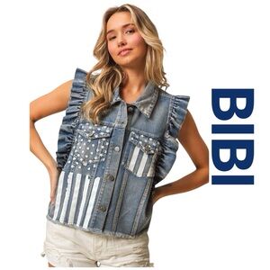 BIBI American Flag Washed Denim Jacket/Vest, Size M.